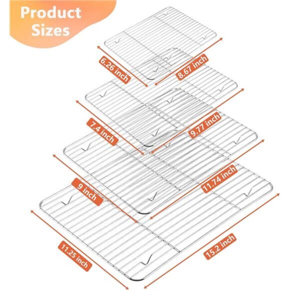 P&P CHEF Cooling Rack Set for Baking Cooking Roasting Oven Use, 4-Piece - Picture 2 of 8